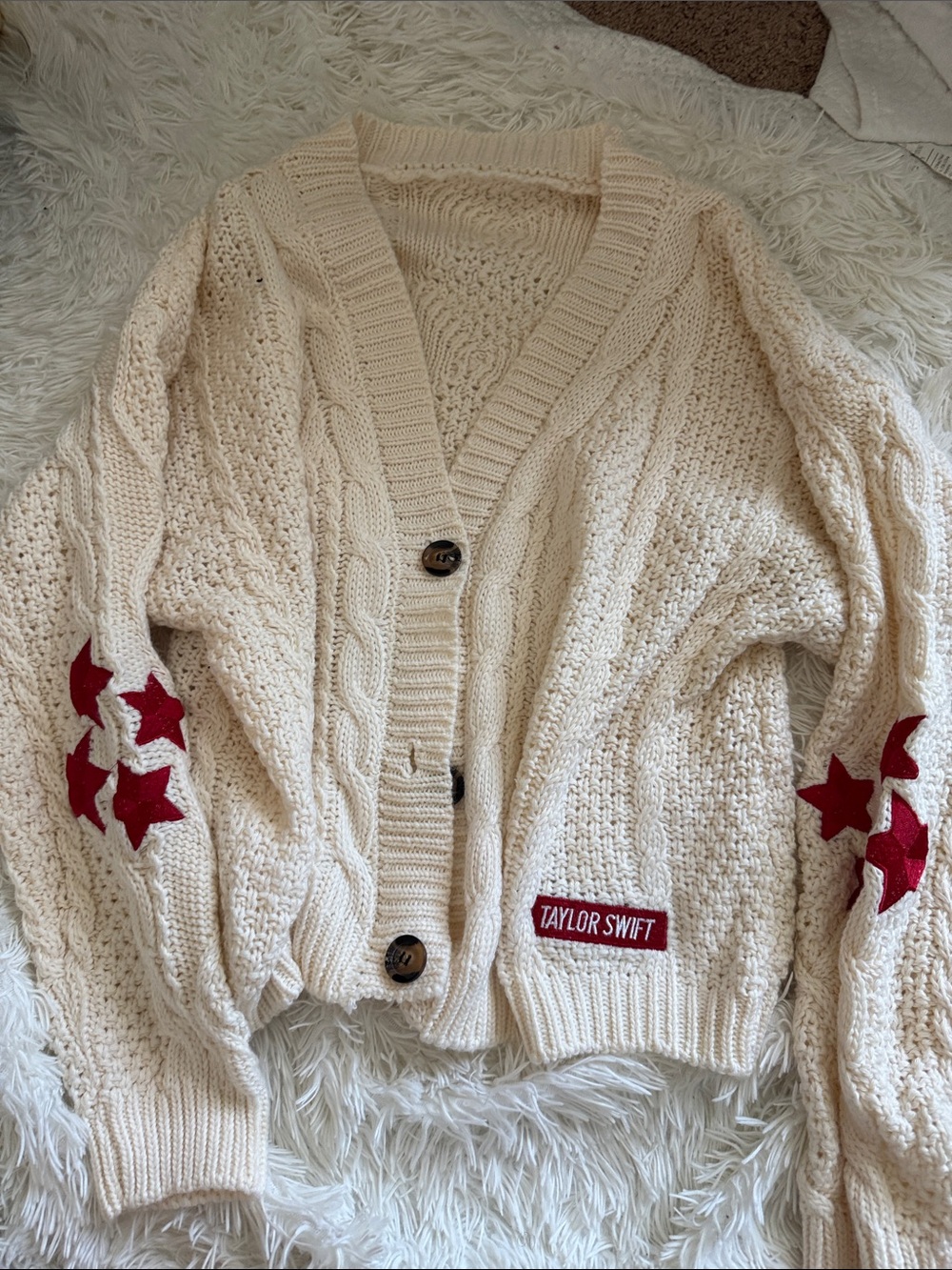 Taylor Swift RED Cardigan with Red Star Patches M/L size
